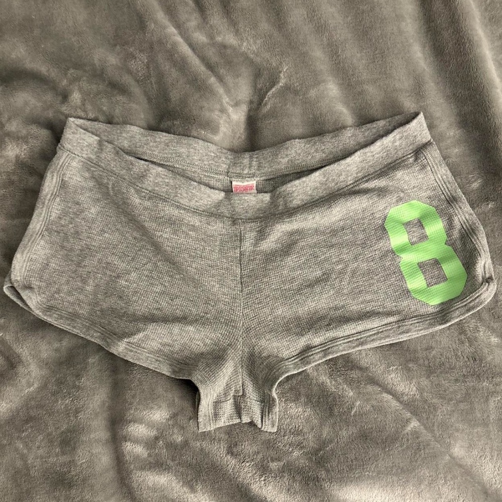 PINK Victoria's Secret Gray Pajama Shorts with Neon Green Accent
